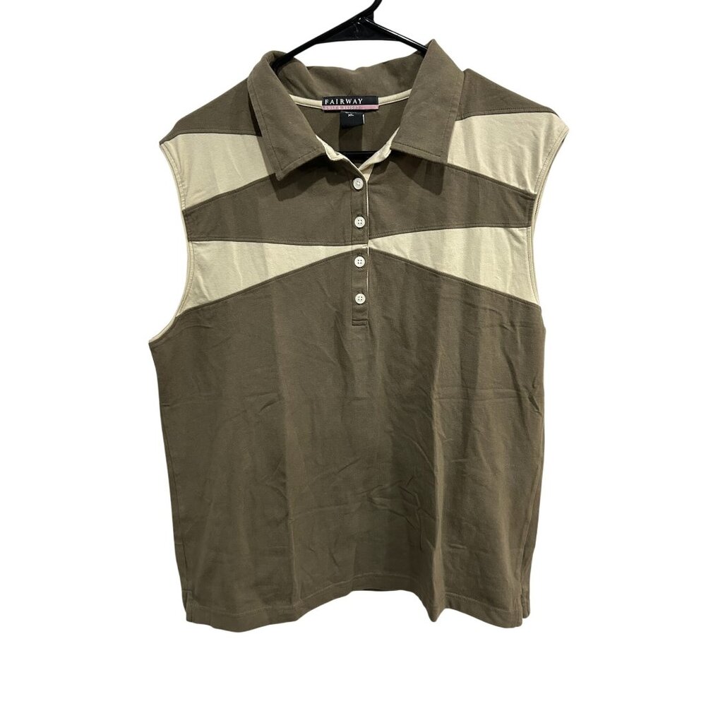 Fairway Golf & Resort Stripes Button Up Sleeveless Polo Shirt Size XL Sporty